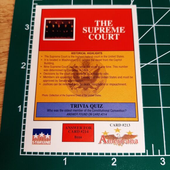 1992 The Supreme Court - Starline Americana Trading Card #213 - Picture 2 of 2